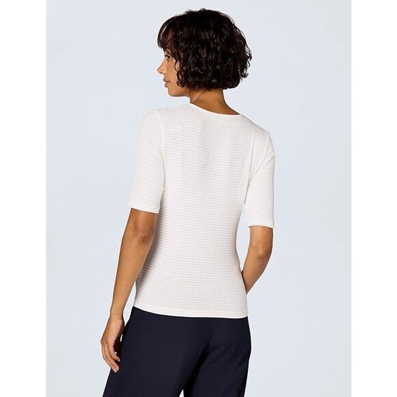 Vince Women Off White Striped Rib Knit Viscose Casual Elbow Sleeve Top Size XS - Picture 3 of 6